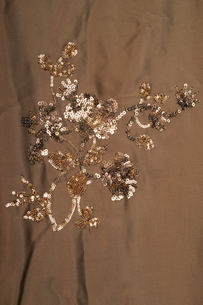 Luisa Cerano "Tobacco" Satin Floral-Sequin Blouse