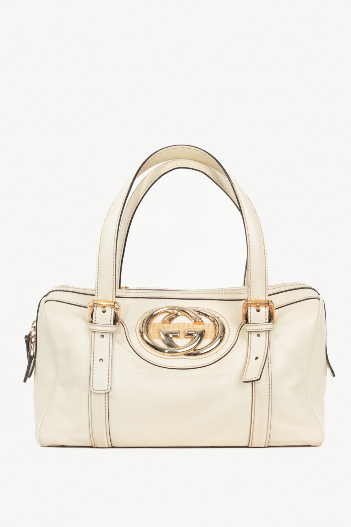 Gucci Boston Britt Small White Leather GG Handbag