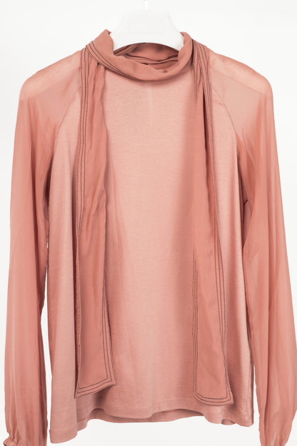Dorothee Schumacher AW18 Pink Cotton & Silk Scarf-Neck Blouse
