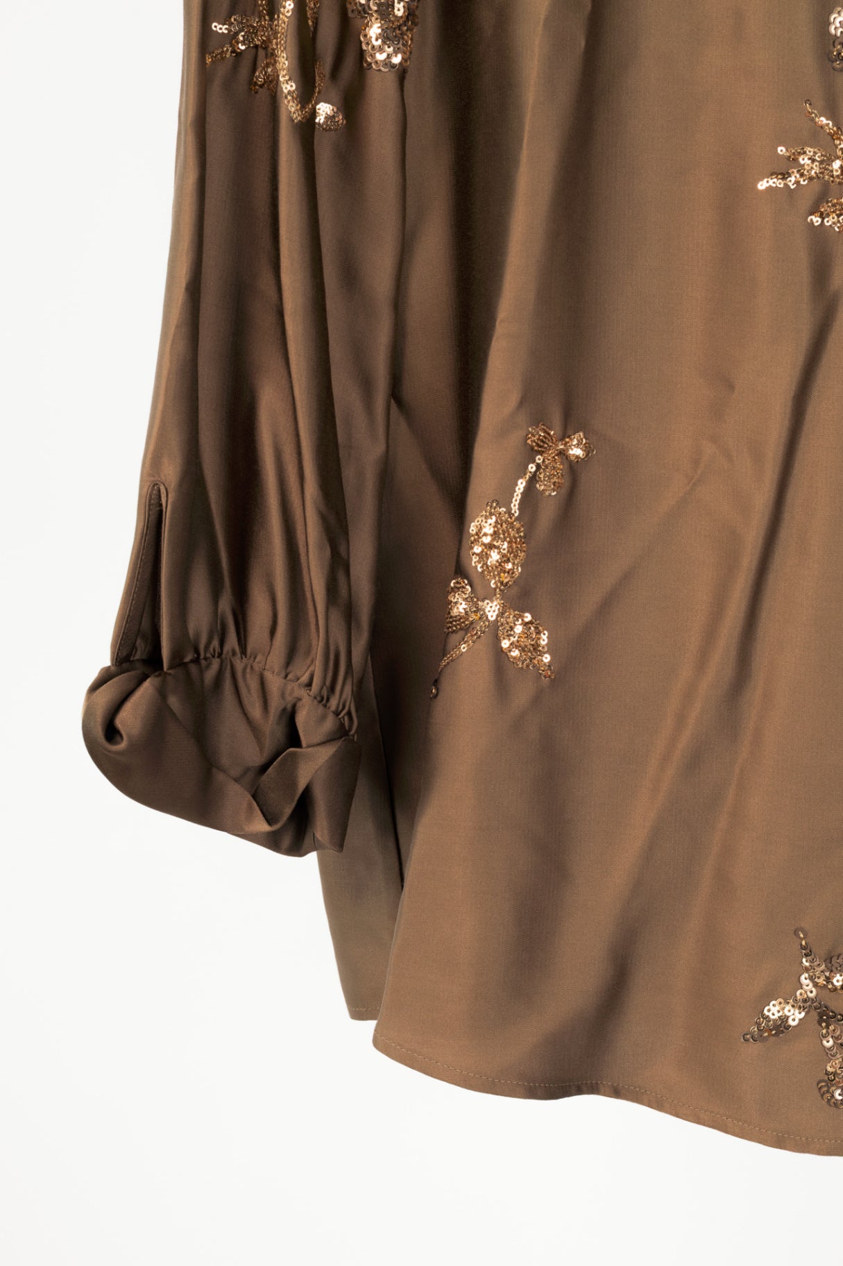 Luisa Cerano "Tobacco" Satin Floral-Sequin Blouse