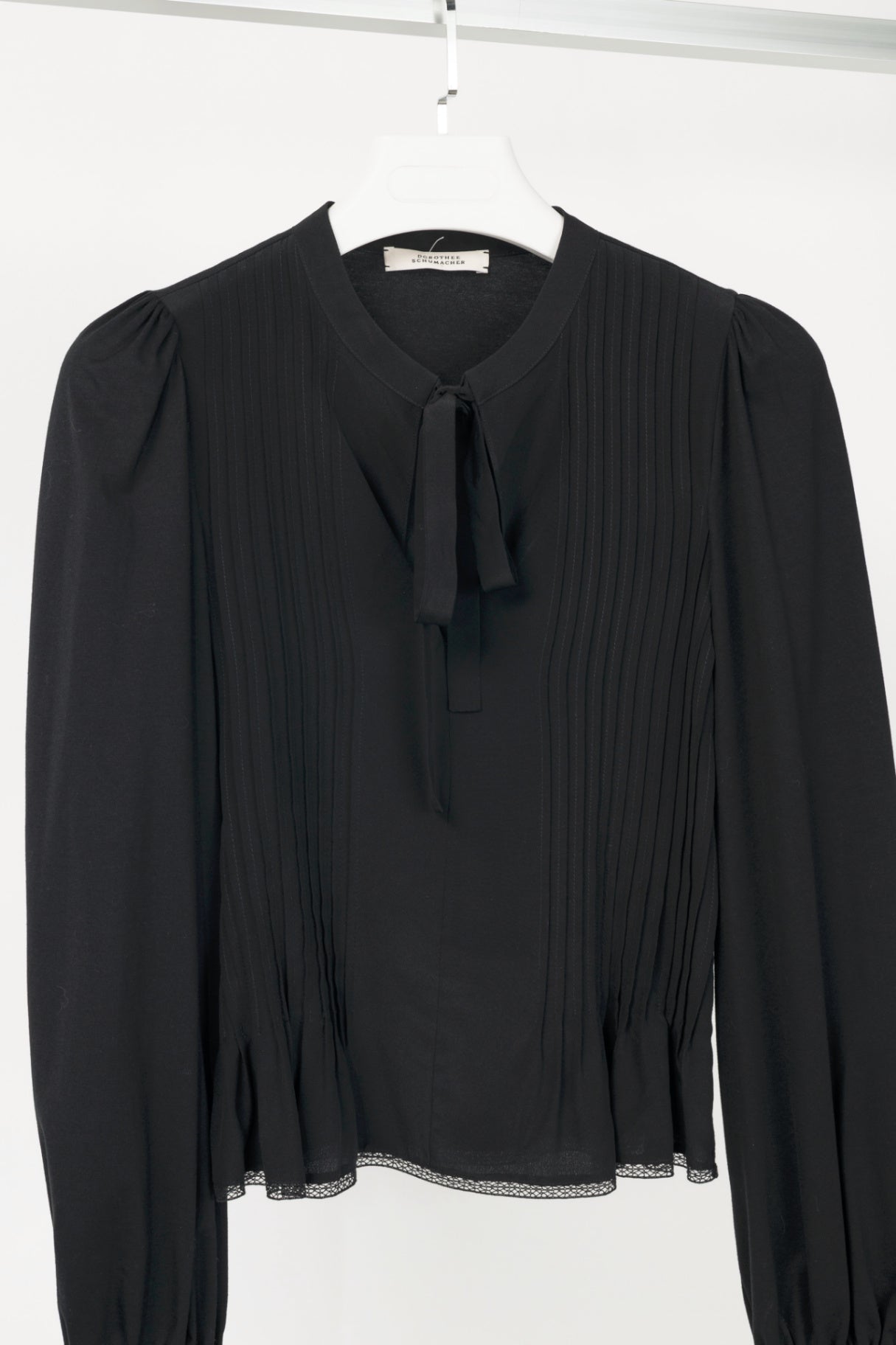 Dorothee Schumacher Black Silk-Front Tie-Neck Pintuck Blouse