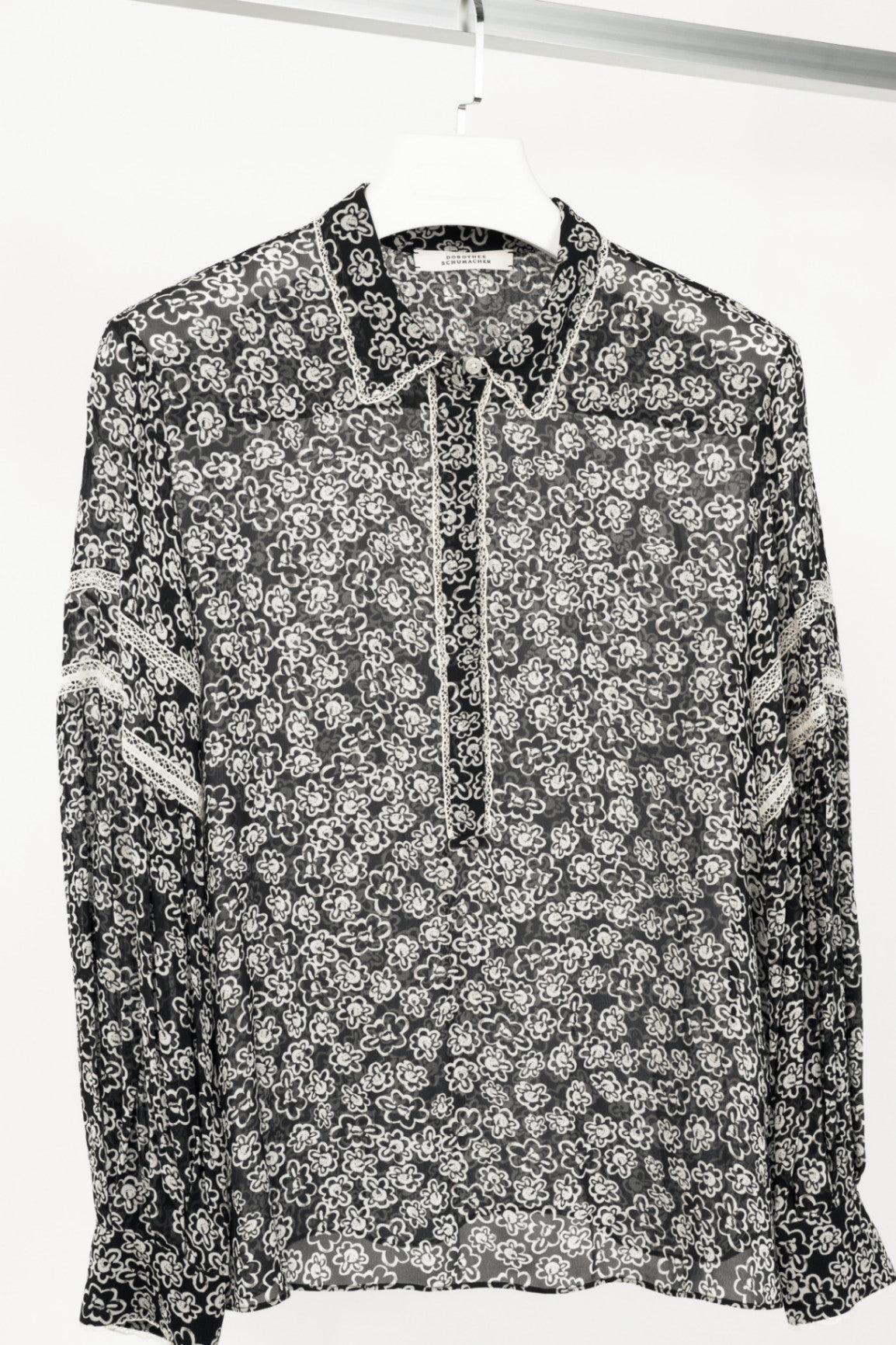 Dorothee Schumacher Floral Transparencies Black & White Lace-Trim Blouse