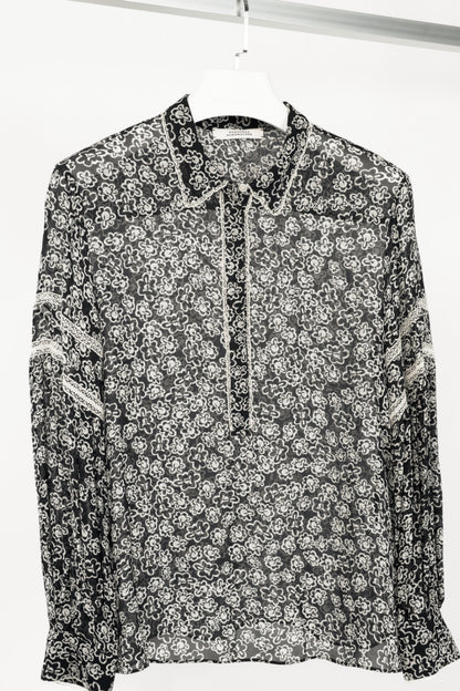 Dorothee Schumacher Floral Transparencies Black & White Lace-Trim Blouse