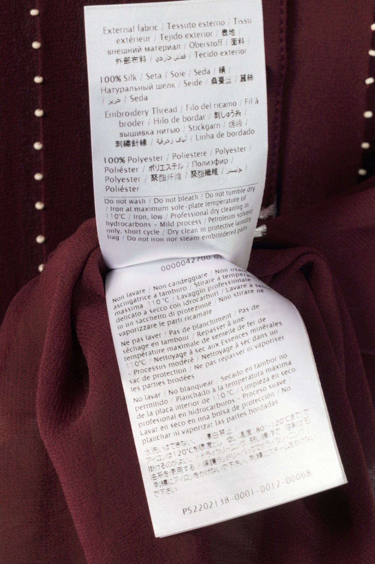 Valentino Burgundy Silk-Chiffon Beaded-Pleat Buttoned Blouse
