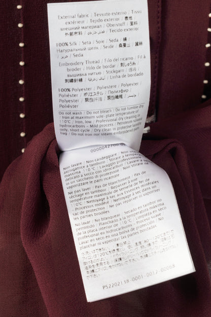 Valentino Burgundy Silk-Chiffon Beaded-Pleat Buttoned Blouse