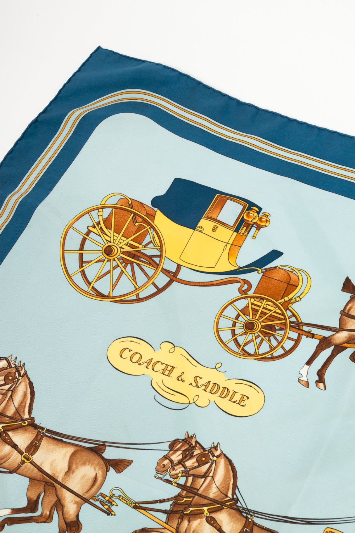 Hermes Blue "Coach & Saddle" Print Silk Square Scarf