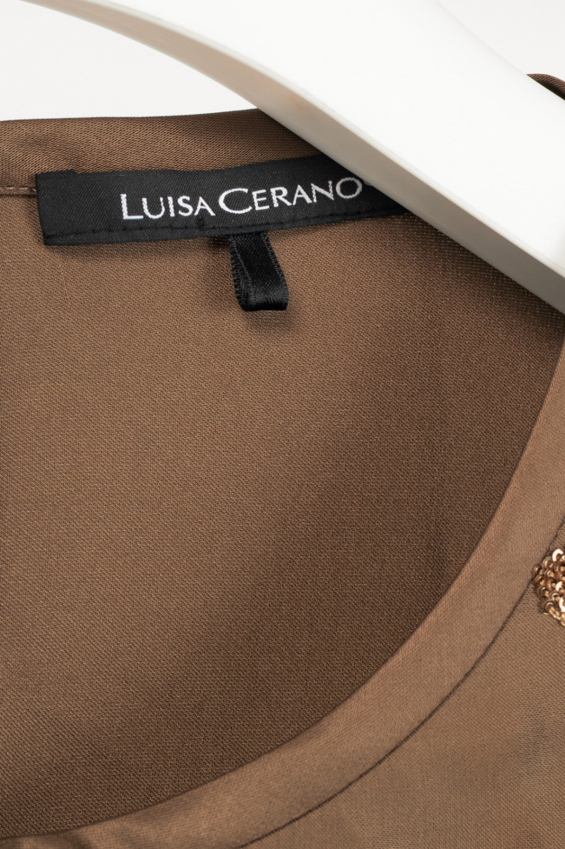 Luisa Cerano "Tobacco" Satin Floral-Sequin Blouse