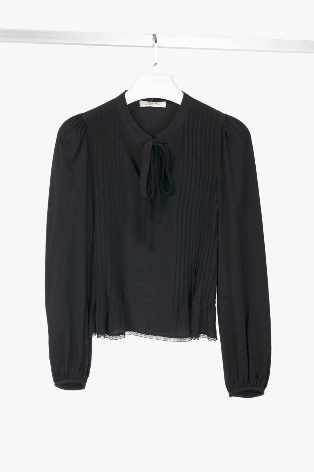 Dorothee Schumacher Black Silk-Front Tie-Neck Pintuck Blouse