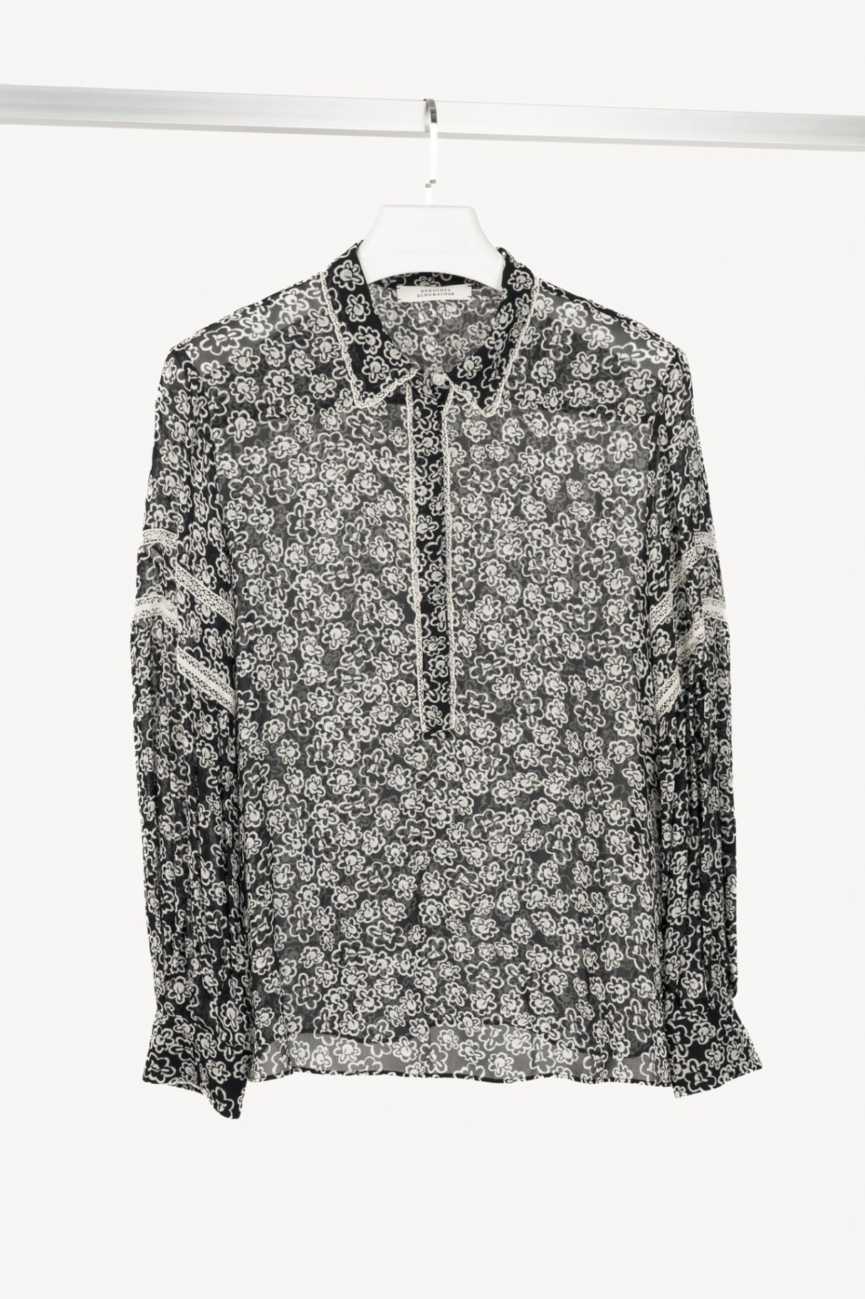 Dorothee Schumacher Floral Transparencies Black & White Lace-Trim Blouse