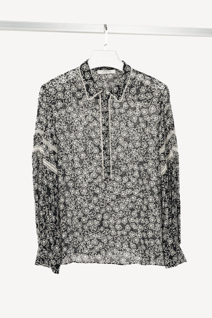 Dorothee Schumacher Floral Transparencies Black & White Lace-Trim Blouse