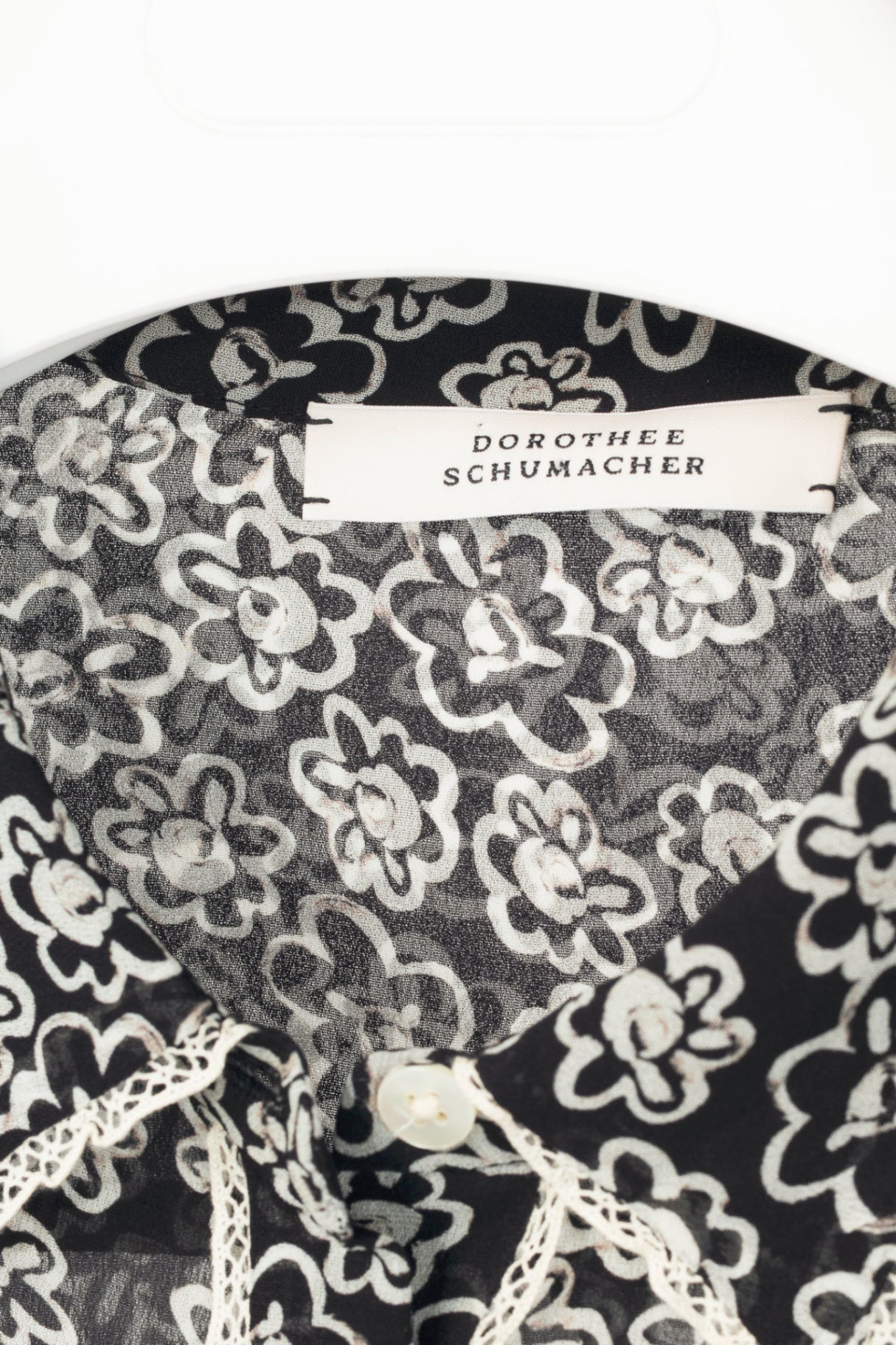 Dorothee Schumacher Floral Transparencies Black & White Lace-Trim Blouse