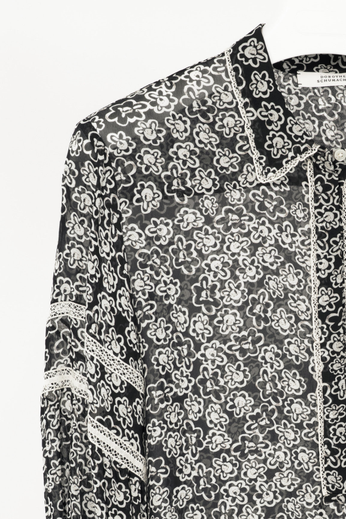 Dorothee Schumacher Floral Transparencies Black & White Lace-Trim Blouse