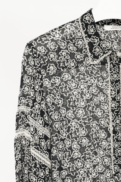 Dorothee Schumacher Floral Transparencies Black & White Lace-Trim Blouse