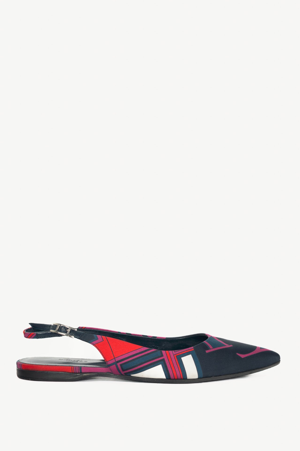 Hermes Laura Navy Les Coupes-Print Slingback Pointed-Toe Flats