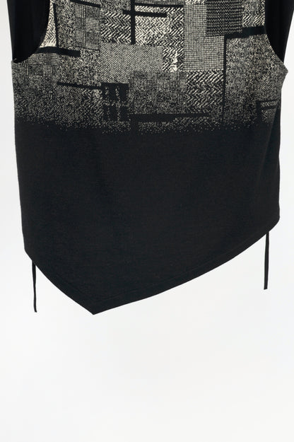 Art Point Black Mixed-Print Wool-Blend Asymmetrical Top