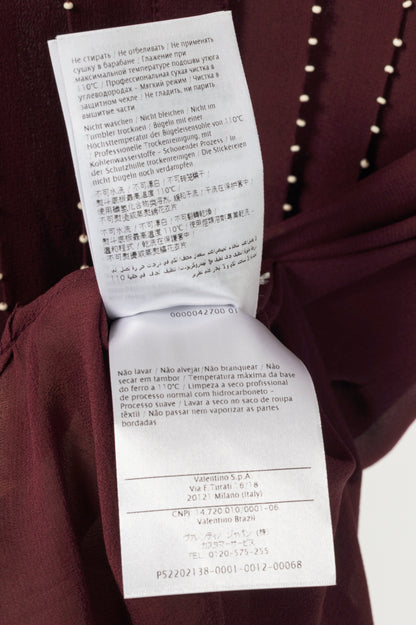 Valentino Burgundy Silk-Chiffon Beaded-Pleat Buttoned Blouse