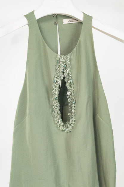 Dorothee Schumacher Summer Cruise "Pale Khaki" Embellished Linen Top