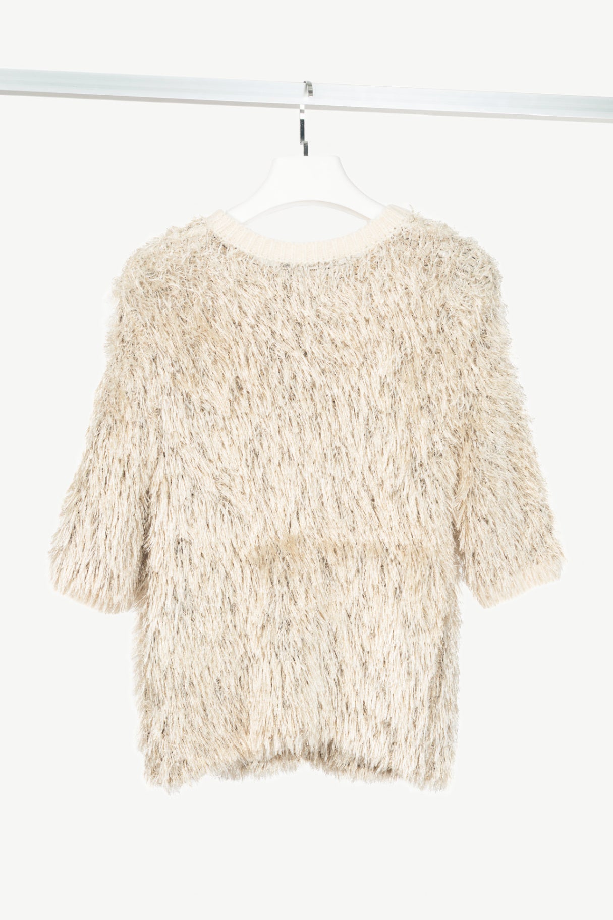 Luisa Cerano Cream Metallic Italian Fur-Look Sweater