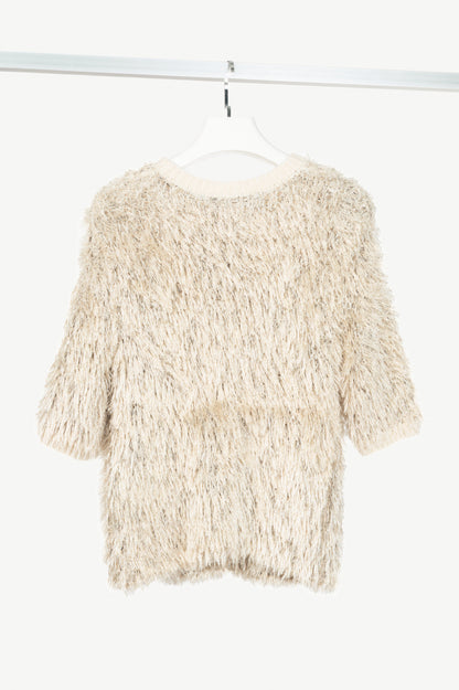 Luisa Cerano Cream Metallic Italian Fur-Look Sweater