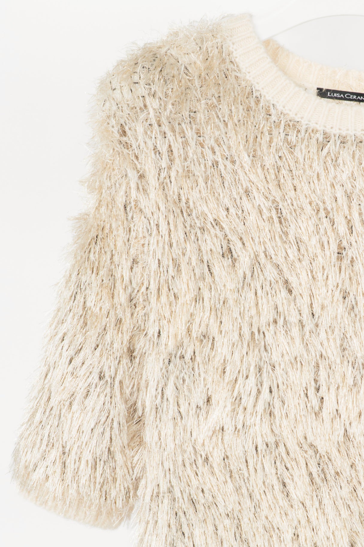 Luisa Cerano Cream Metallic Italian Fur-Look Sweater
