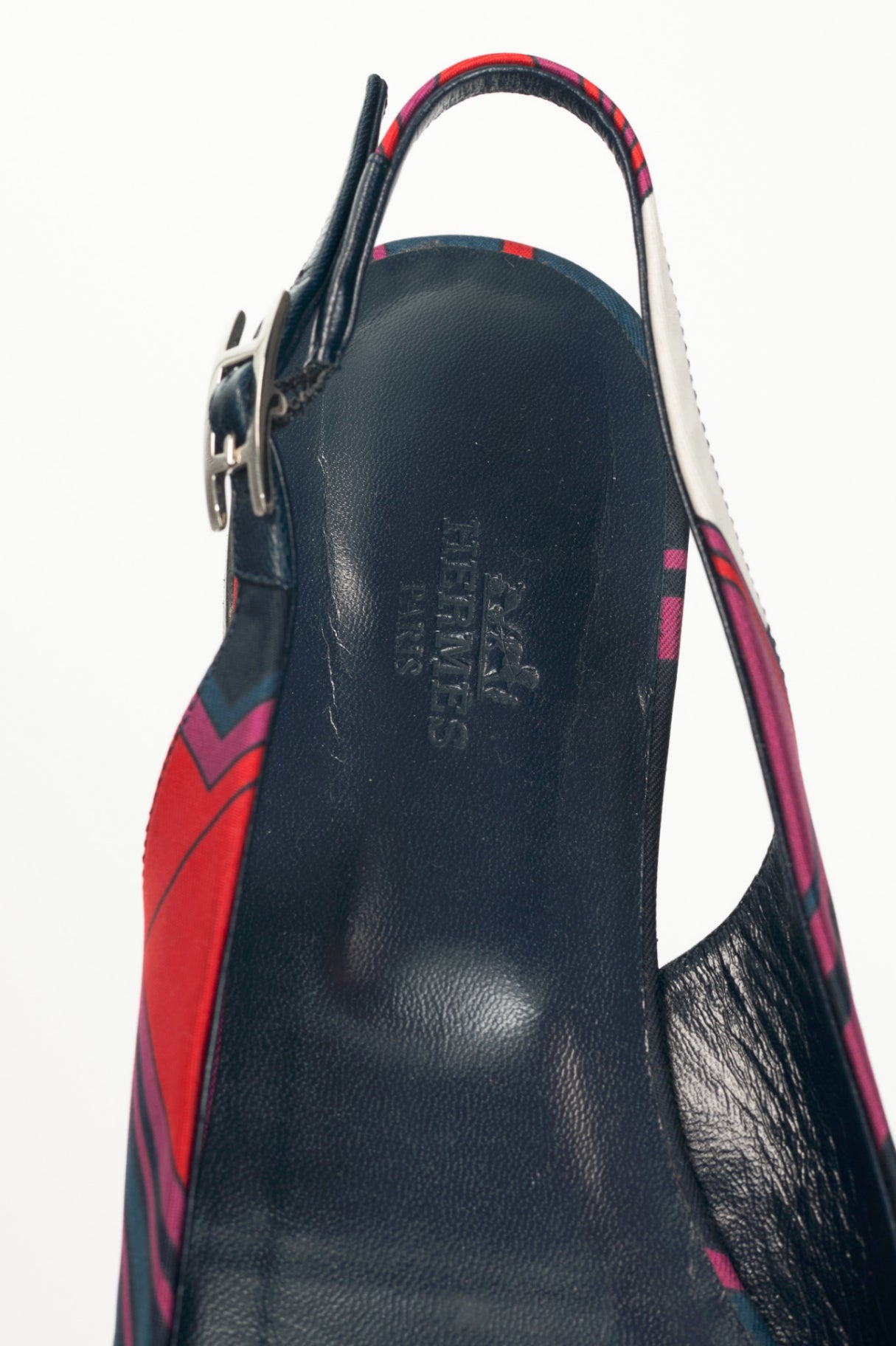 Hermes Laura Navy Les Coupes-Print Slingback Pointed-Toe Flats