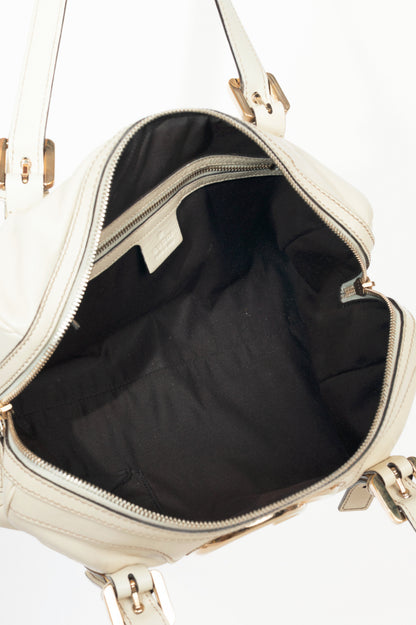Gucci Boston Britt Small White Leather GG Handbag