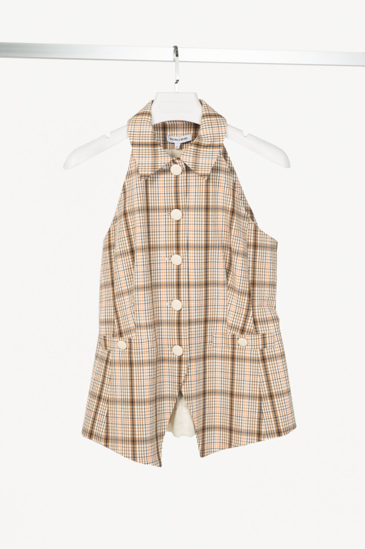 Veronica Beard Orlinda Dark Stone Multi Plaid Seersucker Vest