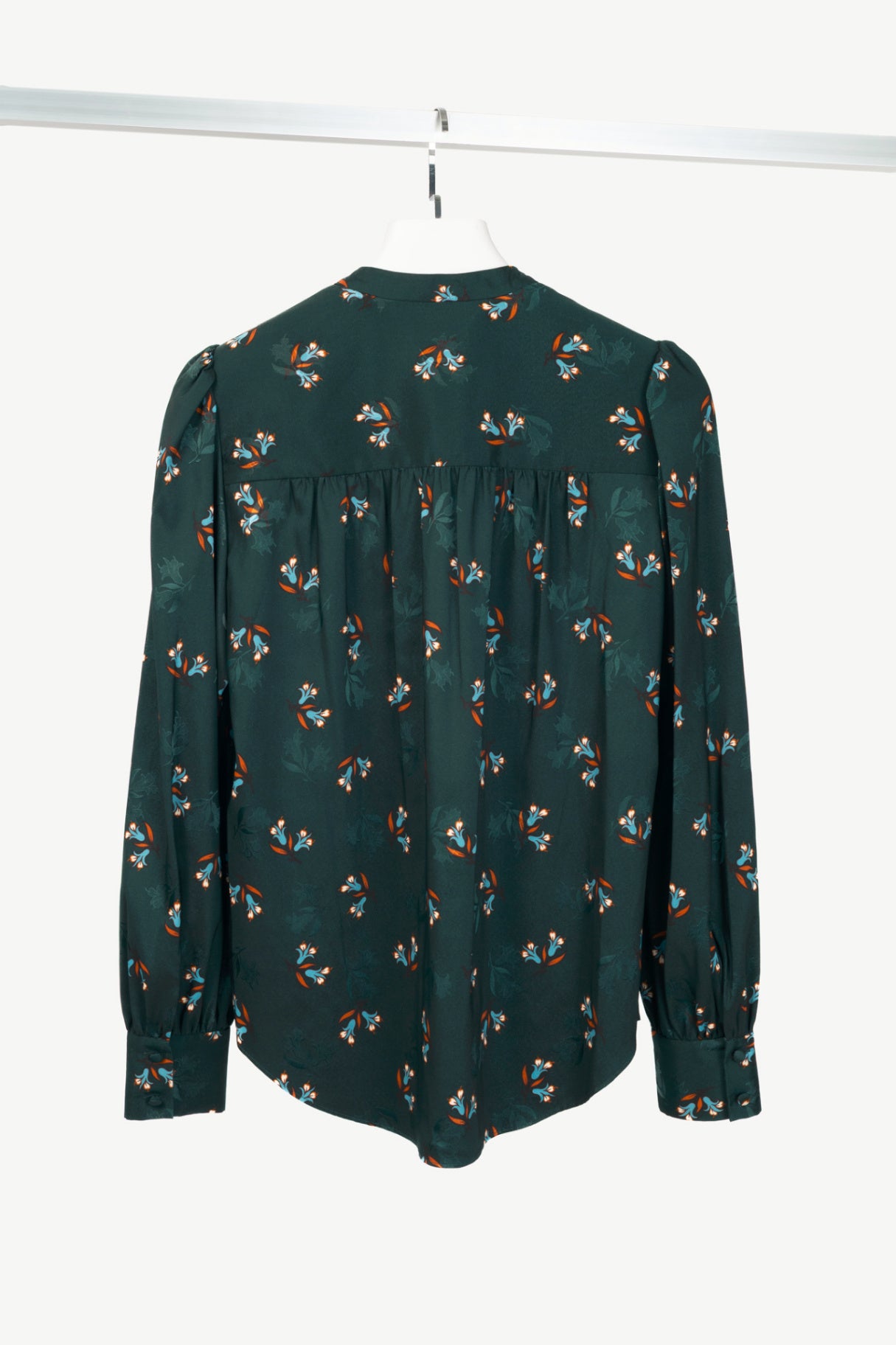 Veronica Beard Abbie Evergreen Multi Bouquet Print Satin Top