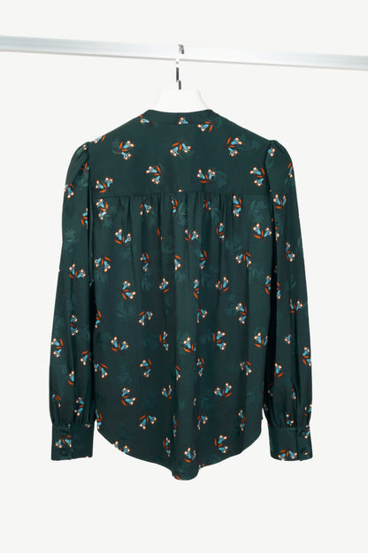 Veronica Beard Abbie Evergreen Multi Bouquet Print Satin Top