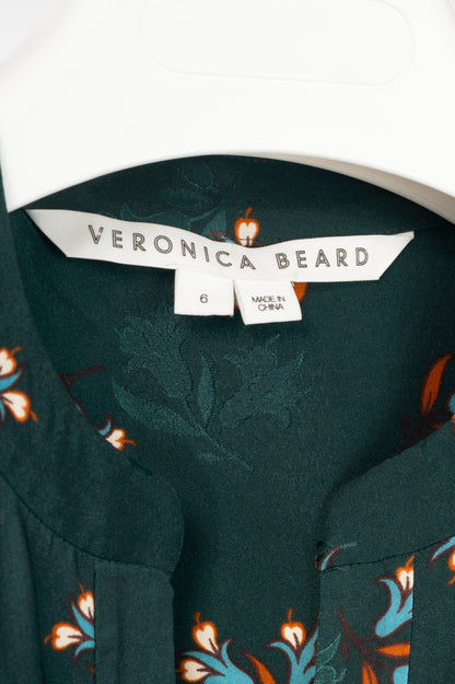 Veronica Beard Abbie Evergreen Multi Bouquet Print Satin Top