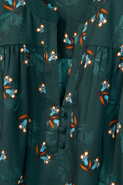Veronica Beard Abbie Evergreen Multi Bouquet Print Satin Top