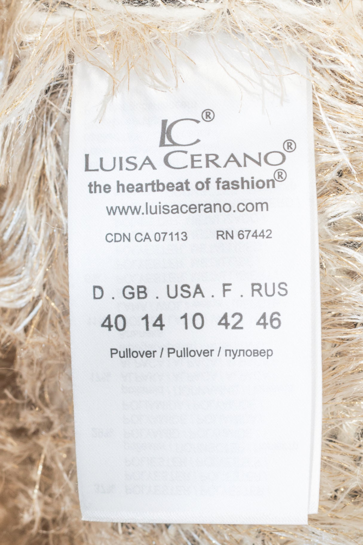 Luisa Cerano Cream Metallic Italian Fur-Look Sweater