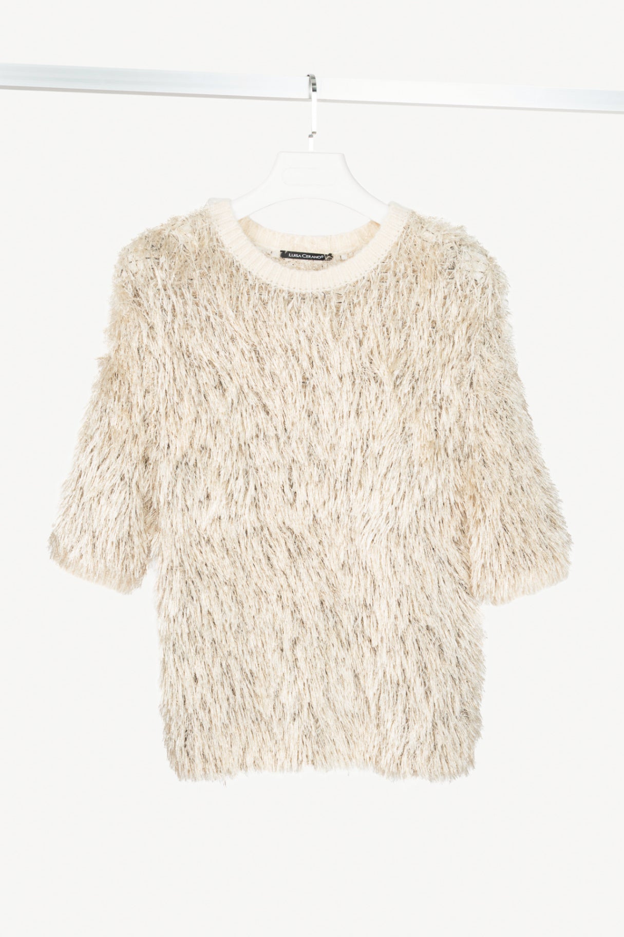 Luisa Cerano Cream Metallic Italian Fur-Look Sweater