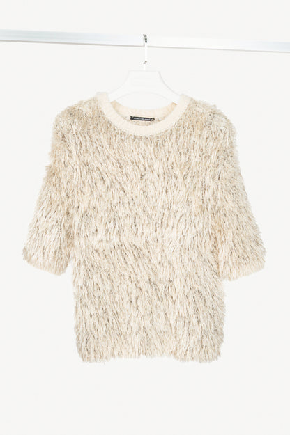 Luisa Cerano Cream Metallic Italian Fur-Look Sweater