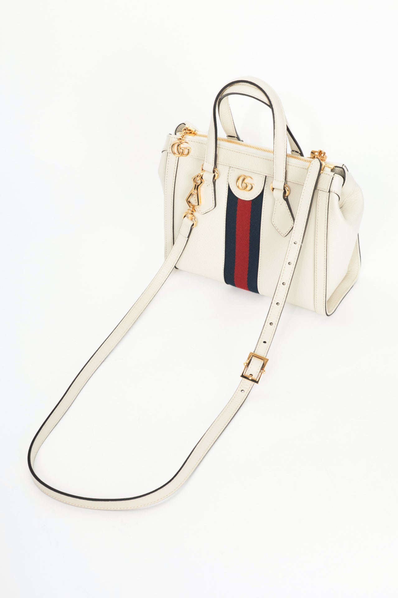 Gucci Ophidia Small Mystic White Dollar Pigprint Leather Striped Tote