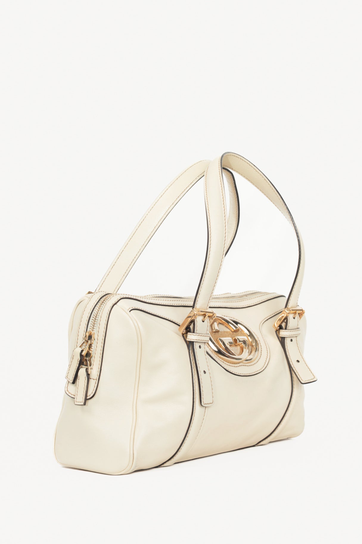 Gucci Boston Britt Small White Leather GG Handbag