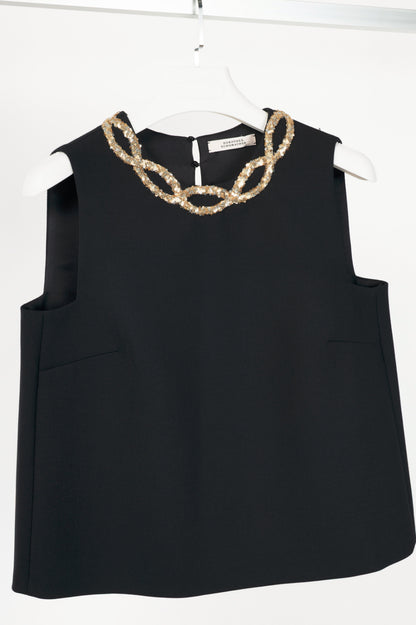 Dorothee Schumacher Striking Coolness Pure Black Sequin-Neck Tank