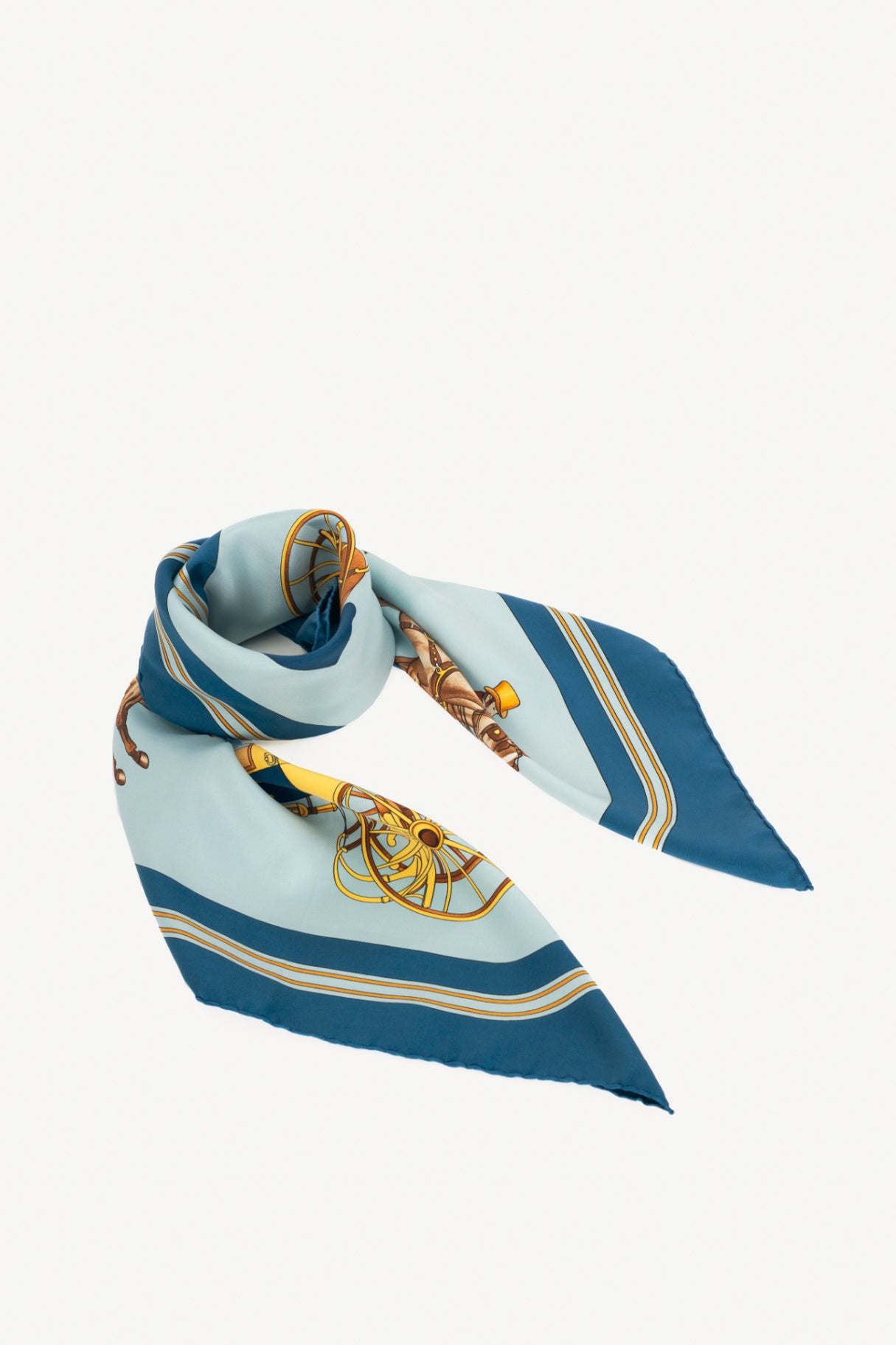 Hermes Blue "Coach & Saddle" Print Silk Square Scarf