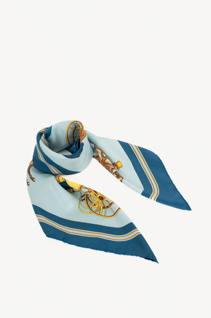 Hermes Blue "Coach & Saddle" Print Silk Square Scarf