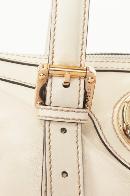 Gucci Boston Britt Small White Leather GG Handbag
