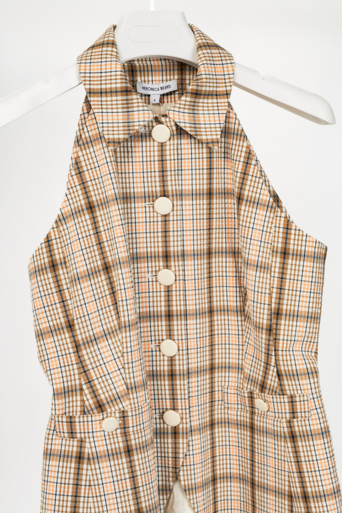 Veronica Beard Orlinda Dark Stone Multi Plaid Seersucker Vest