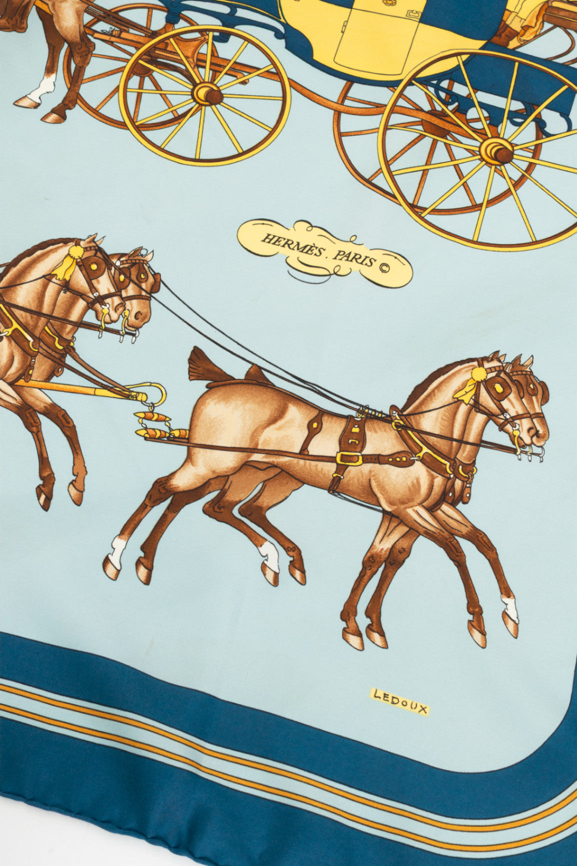 Hermes Blue "Coach & Saddle" Print Silk Square Scarf
