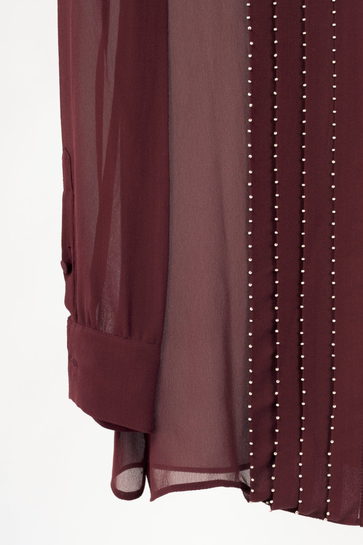 Valentino Burgundy Silk-Chiffon Beaded-Pleat Buttoned Blouse