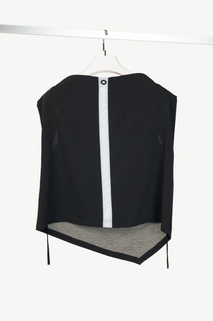 Art Point Black Mixed-Print Wool-Blend Asymmetrical Top