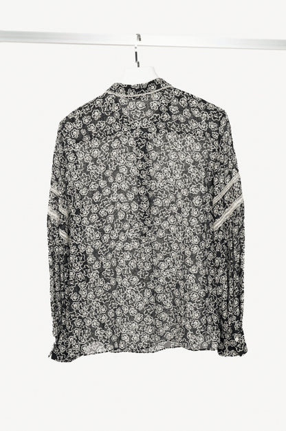 Dorothee Schumacher Floral Transparencies Black & White Lace-Trim Blouse
