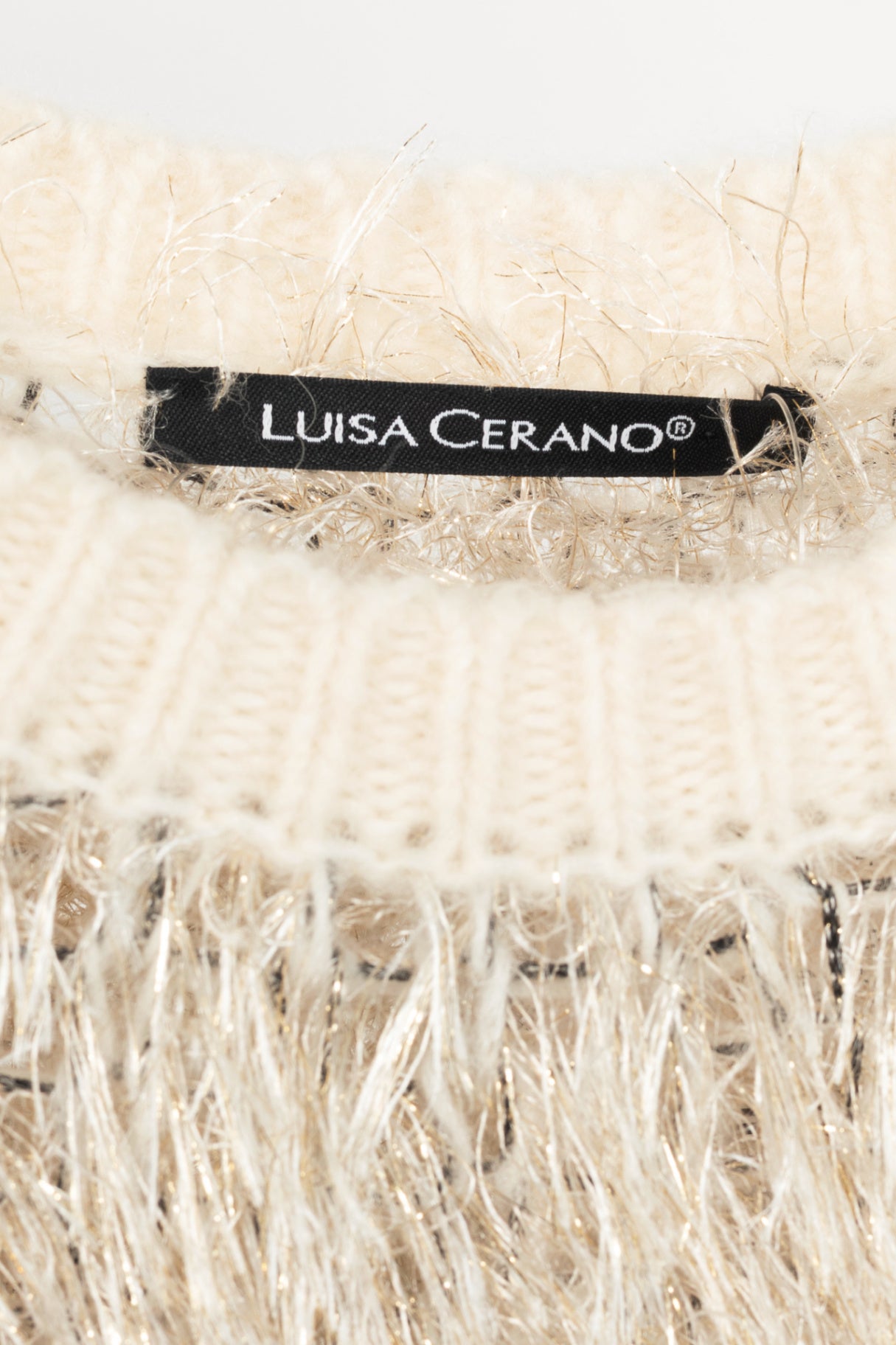 Luisa Cerano Cream Metallic Italian Fur-Look Sweater