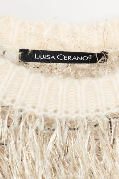 Luisa Cerano Cream Metallic Italian Fur-Look Sweater