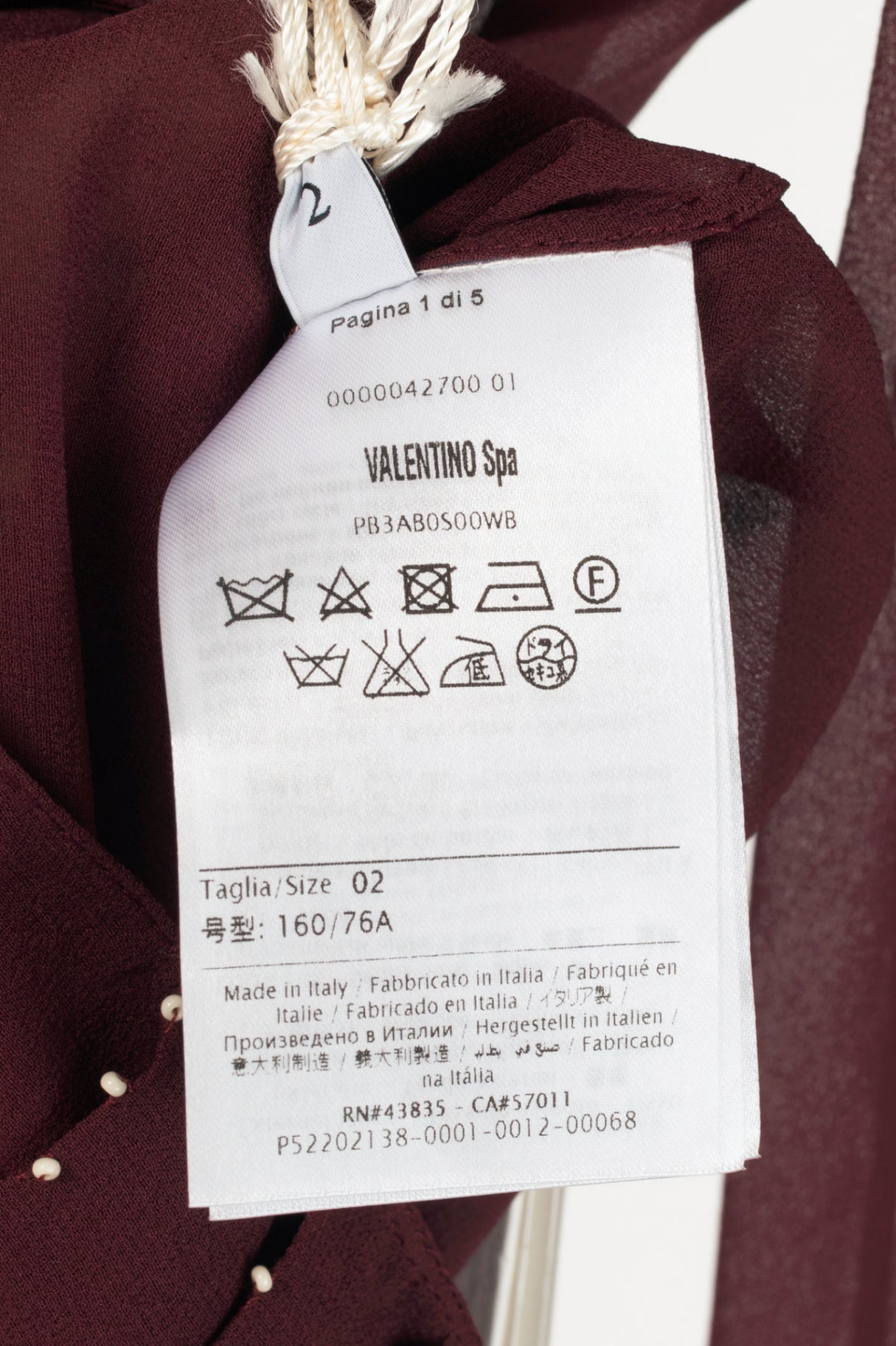 Valentino Burgundy Silk-Chiffon Beaded-Pleat Buttoned Blouse