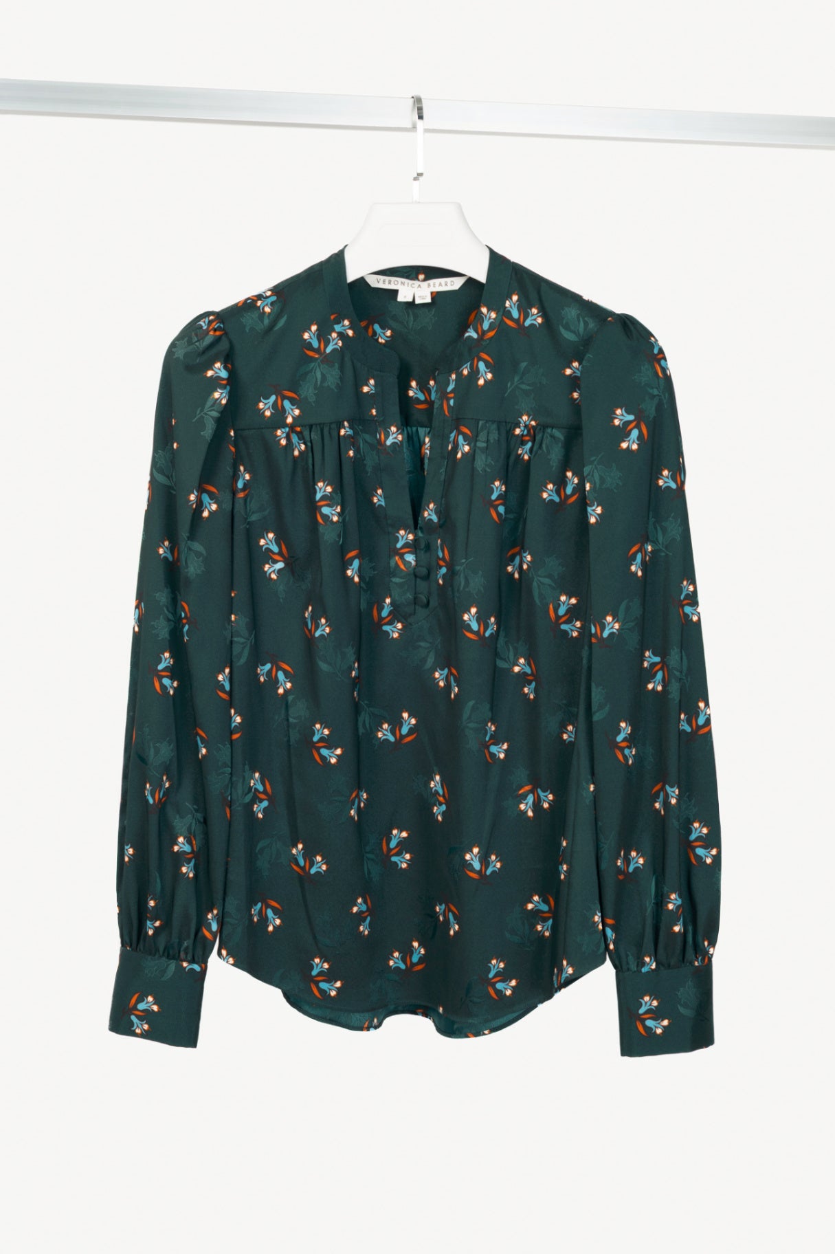 Veronica Beard Abbie Evergreen Multi Bouquet Print Satin Top