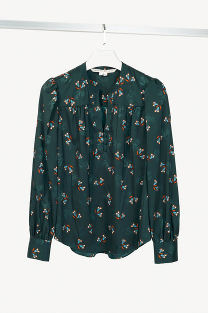 Veronica Beard Abbie Evergreen Multi Bouquet Print Satin Top